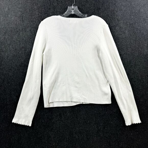Boden Sweater Women’s 14 White Cardigan Ribbed Emboidered - Picture 6 of 7